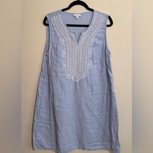 J Jill Light Blue Embroidered Sleeveless Linen Dress size XL